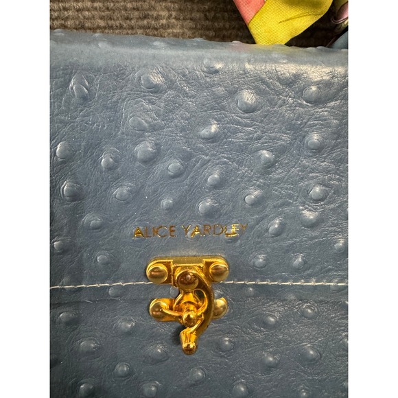 Alice Yardley Blue Ostrich Embossed Leather Top Handle Bag with Scarf Accent - Picture 2 of 11